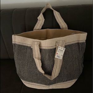 Zara Cotton Weave Large Tote Black & Cream. Never Used!